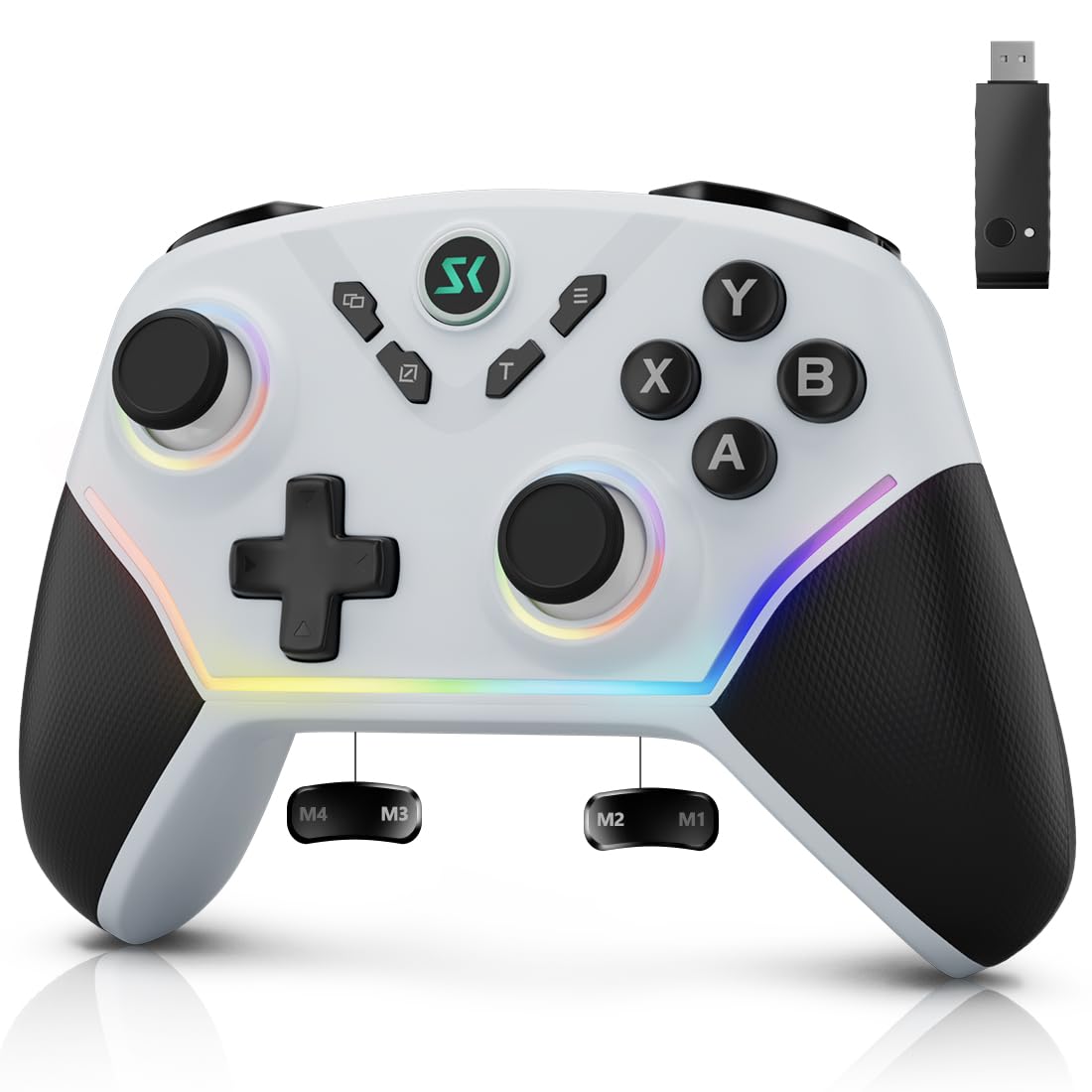 Multi-Platform Wireless Controller, PC Gaming Controller with 2.4G Adpater/Hall Joysticks/Hall Triggers/1200 mAh Battery/4 Programmable Buttons/RGB Lighting, Compatible with PC Windows 7/8.1/10/11, Switch/OLED/Lite, iOS, Android, Steam-Black