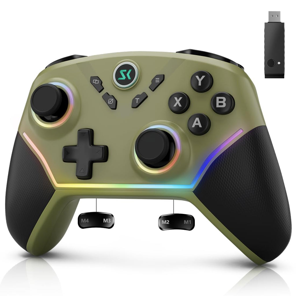 Multi-Platform Wireless Controller, PC Gaming Controller with 2.4G Adpater/Hall Joysticks/Hall Triggers/1200 mAh Battery/4 Programmable Buttons/RGB Lighting, Compatible with PC Windows 7/8.1/10/11, Switch/OLED/Lite, iOS, Android, Steam-Black
