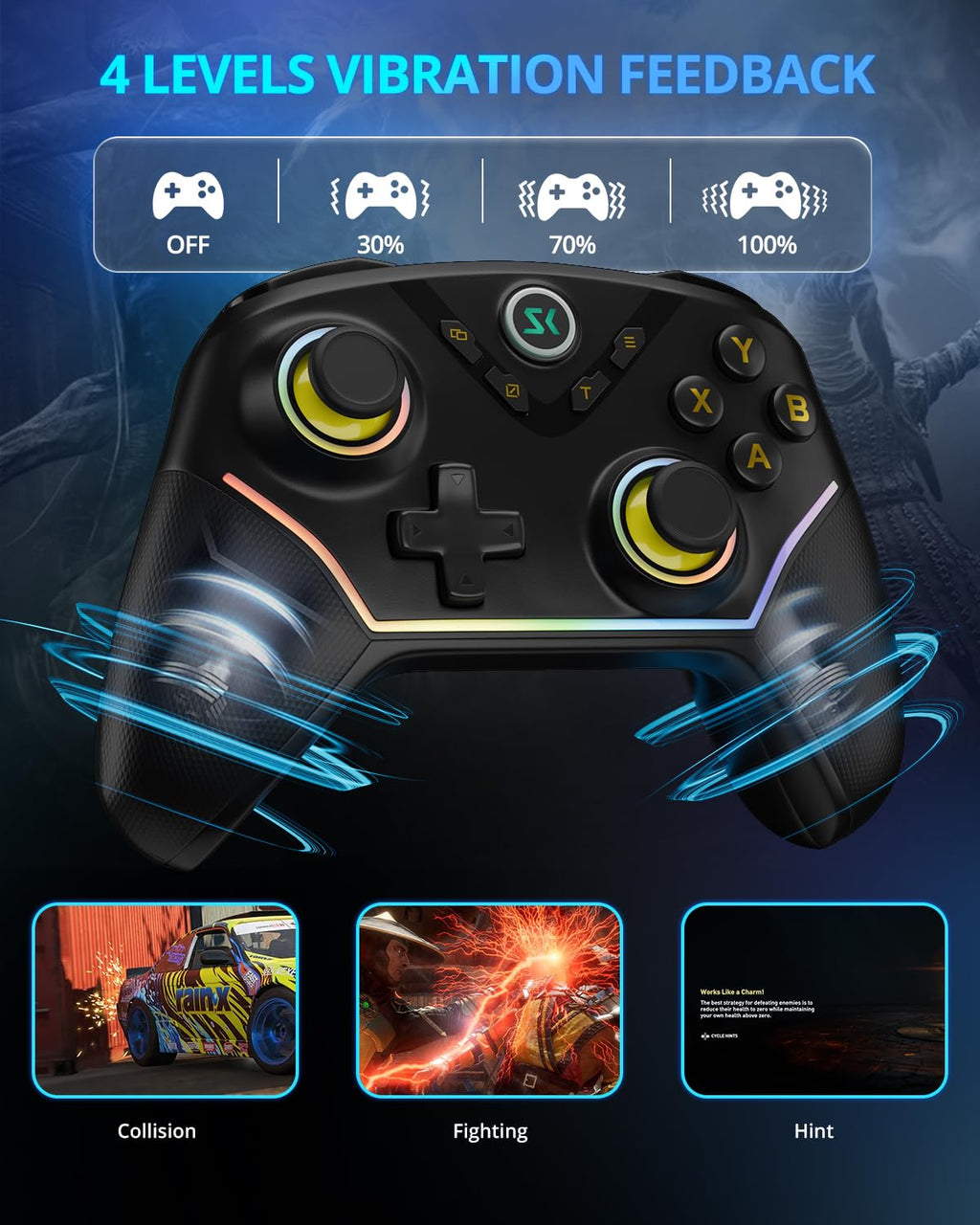 Multi-Platform Wireless Controller, PC Gaming Controller with 2.4G Adpater/Hall Joysticks/Hall Triggers/1200 mAh Battery/4 Programmable Buttons/RGB Lighting, Compatible with PC Windows 7/8.1/10/11, Switch/OLED/Lite, iOS, Android, Steam-Black