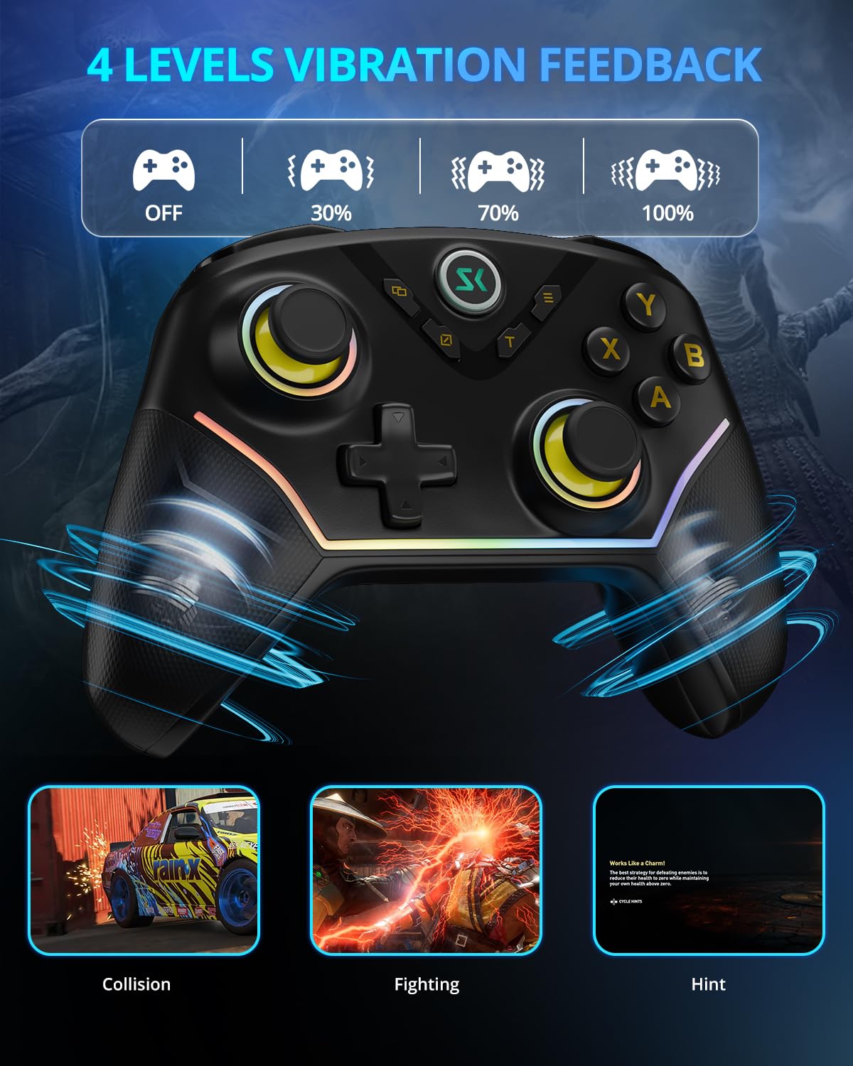 Multi-Platform Wireless Controller, PC Gaming Controller with 2.4G Adpater/Hall Joysticks/Hall Triggers/1200 mAh Battery/4 Programmable Buttons/RGB Lighting, Compatible with PC Windows 7/8.1/10/11, Switch/OLED/Lite, iOS, Android, Steam-Black
